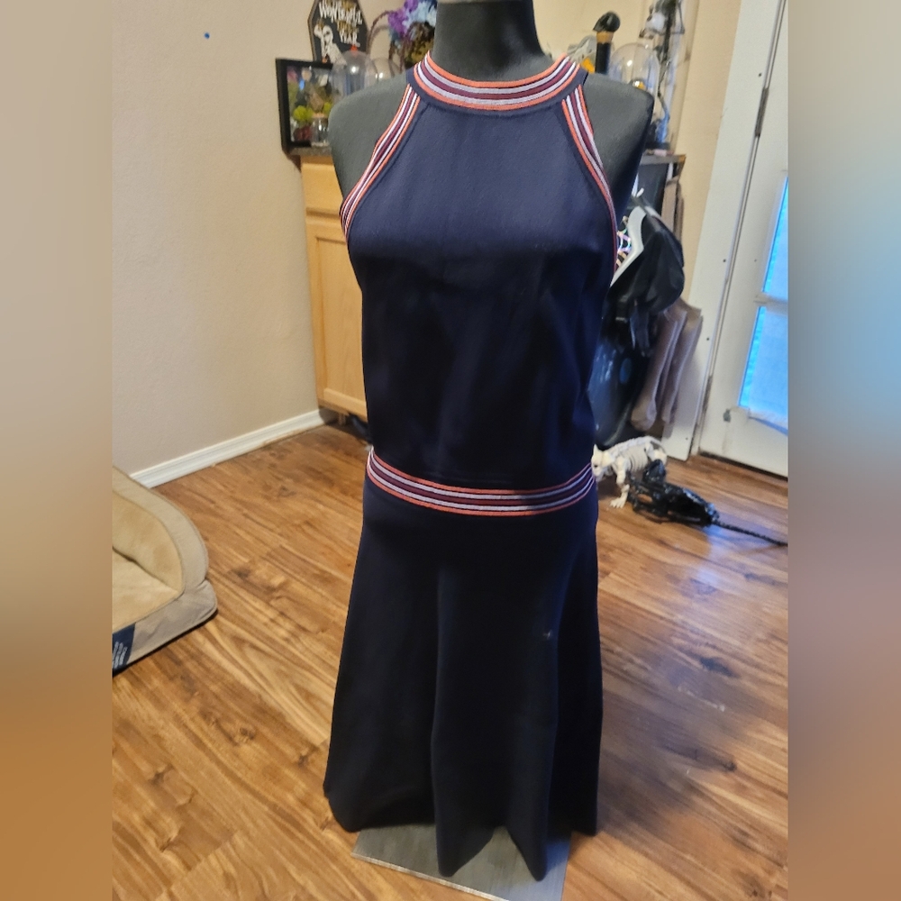 Vince Camuto Navy Midi Dress with Red Trim